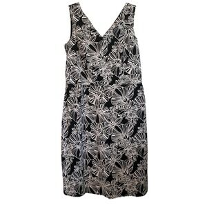 Relativity Black White Floral Dress Sleeveless V-Neck Cotton Blend Size 12